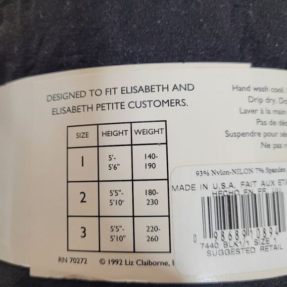 NEW VINTAGE 90s 3 black opaque Liz Claiborne minimalist tights size 1 L/XL - Picture 6 of 6